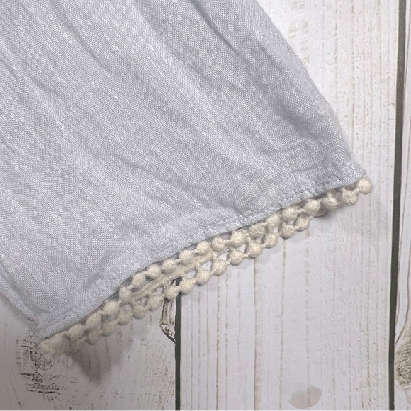 Zara Prairie Cottagecore Linen Crocheted Lace Trim Long Sleeve Blue Top Blouse M - Picture 12 of 14